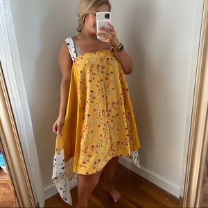 ZARA Yellow White Flowy Midi Dress Floral Large